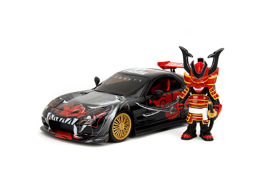 Jada 1:24 1993 Mazda RX-7 With Saru Figure LAB MONKEYS Black